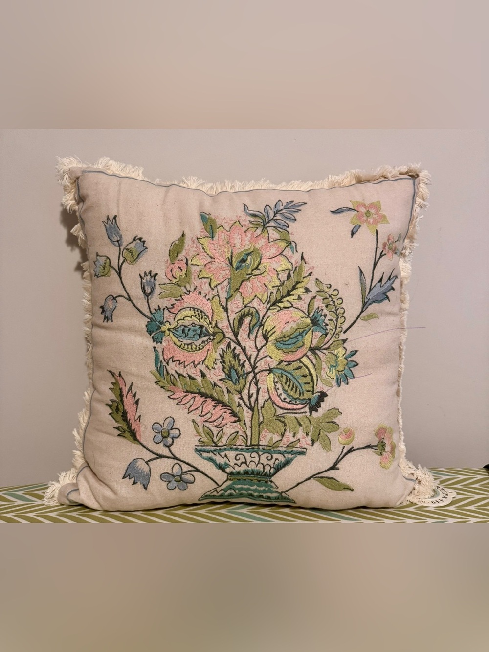 Spartina 449 Embroidered Floral Pillow in Pink, Green and Blue
